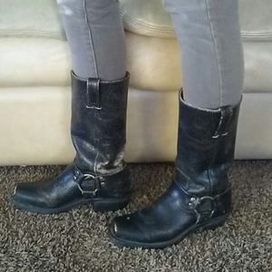 Frye black leather vintage harness boots